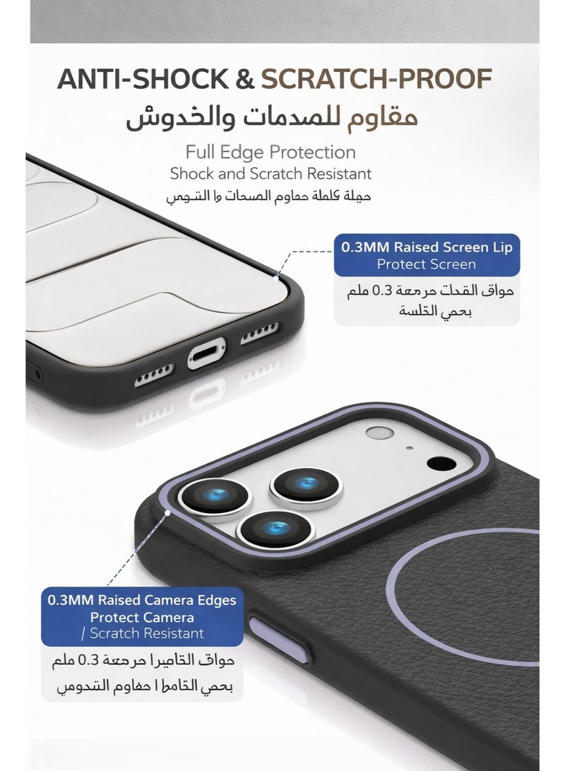 جراب iPhone 17 Pro Max (أبيض جبل الثلج) | غطاء خلفي للهاتف بنسيج جلد الليتشي، حماية كاملة للجهاز، فائق النحافة ومقاوم للصدمات | مقاوم للخدوش وبصمات الأصابع | بطانة ناعمة من الألياف الدقيقة - Image 3